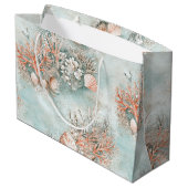 Coral Reef Seashells & Aqua Waves Pattern (10) Groot Cadeauzakje (Achterkant Gekanteld)