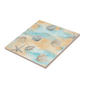 Coral Reef Seashells & Aqua Waves Pattern (5) Tegeltje (Zijkant)