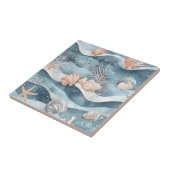 Coral Reef Seashells & Aqua Waves Pattern (8) Tegeltje (Zijkant)