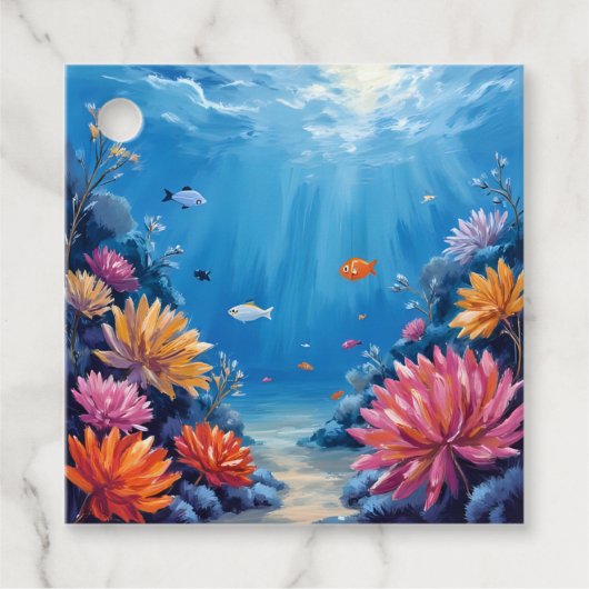 Coral Reef Under the Sea Ocean Painting Bedankjes Labels (Voorkant)