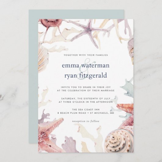 Coral Reef Wedding Invitation Kaart (Voorkant / Achterkant)