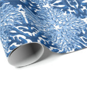 Coral Rococo in Blue Indigo Cadeaupapier (Rol Hoek)