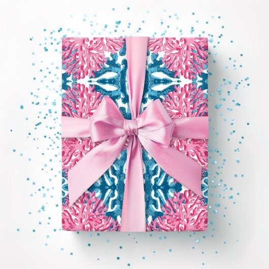 Coral Rococo in Pink and Aqua Cadeaupapier