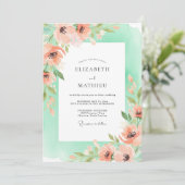 Coral Romantic Floral Wedding Kaart (Staand voorkant)