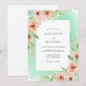 Coral Romantic Floral Wedding Kaart (Voorkant / Achterkant)