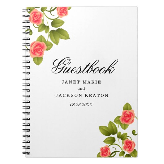 Coral Roos Flower Wedding - Gastboek Notitieboek (Voorkant)