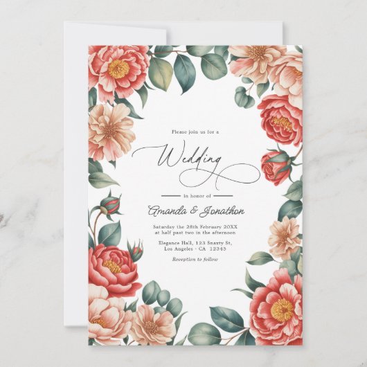 Coral Rose, Apricot Blush, and Soft Mint Wedding Kaart (Voorkant)