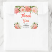Coral Roses with Foliage Birthday Thank You Vierkante Sticker (Tas)