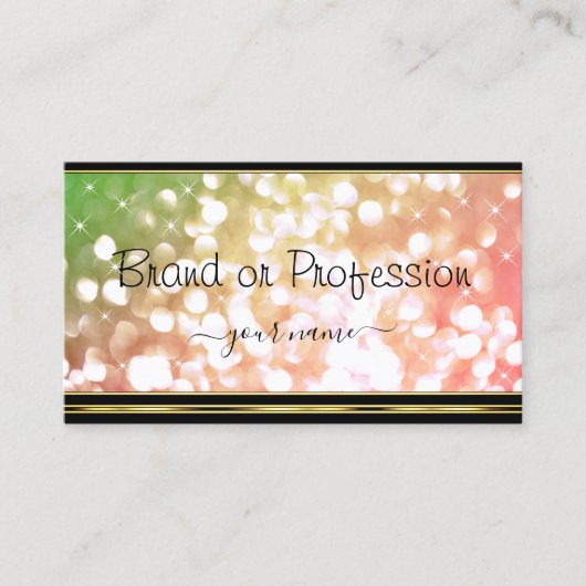 Coral Roze Groene Gradiënt Glitter Sterren Goud Zw Visitekaartje (Voorkant)