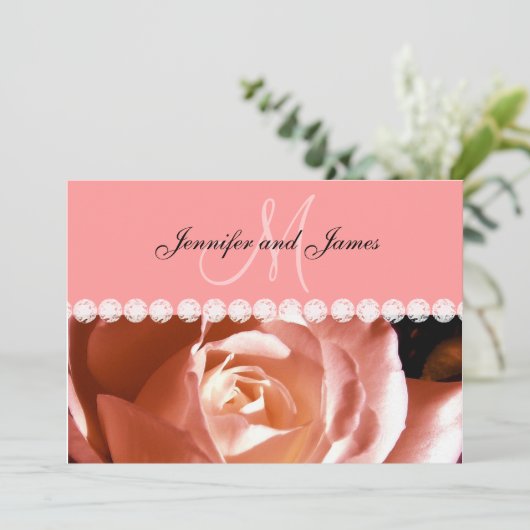 Coral roze roze diamanten drukbruiloft uitnodigen kaart (Staand voorkant)