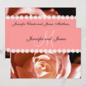 Coral roze roze diamanten drukbruiloft uitnodigen kaart (Voorkant / Achterkant)