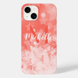 Coral roze sterren patroon Moderne grafische monog Case-Mate iPhone 14 Hoesje