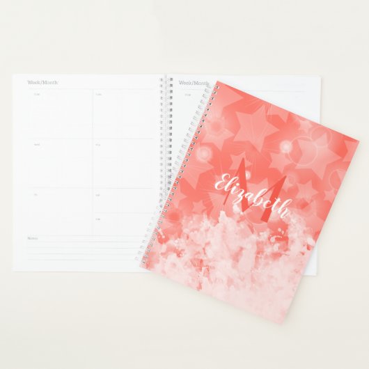 Coral roze sterren patroon Moderne grafische monog Planner (Display)