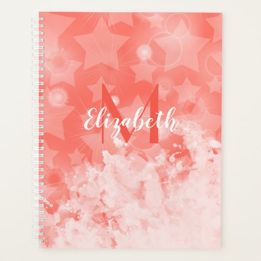 Coral roze sterren patroon Moderne grafische monog Planner (Voorkant)