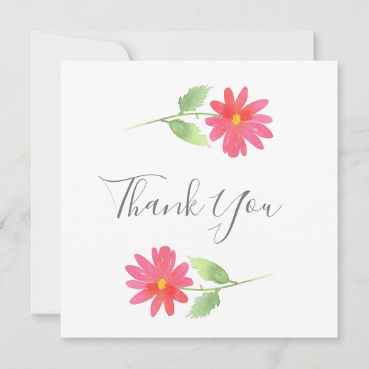 Coral Roze Waterverf Daisy Dank je kaart (Voorkant)
