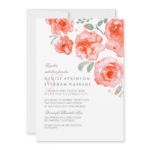 Coral Rozen Wedding - Waterverf Uitnodigingen