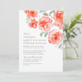 Coral Rozen Wedding - Waterverf Uitnodigingen (Staand voorkant)