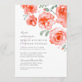Coral Rozen Wedding - Waterverf Uitnodigingen