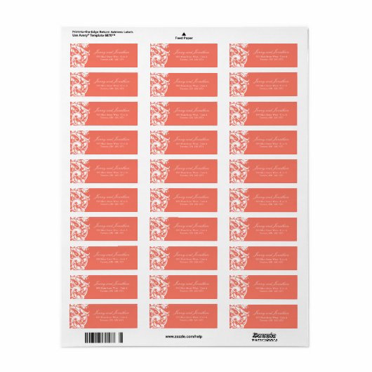Coral RSVP-Adresetiketten Etiket (Full Sheet)