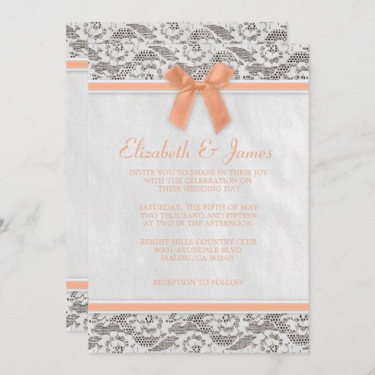 Coral Rustic Burlap Wedding Invitations Kaart (Voorkant / Achterkant)