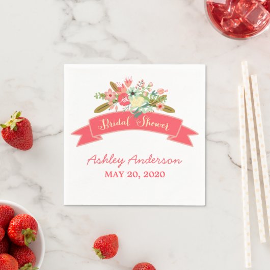 Coral Rustic Flowers Vrijgezellenfeest Papieren se Servetten (Insitu)