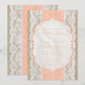 Coral Rustic Lace Wedding Invitations Kaart (Voorkant / Achterkant)
