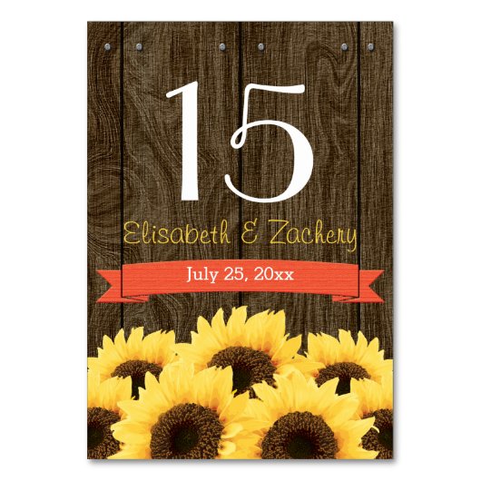 CORAL RUSTIC ZONNEBLOEM TABEL NUMMER KAART (Voorkant)