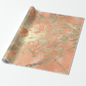 Coral Salmo Champaigne Gold Marble Metallic Stroke Cadeaupapier (Uitgerold)