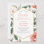 Coral Salmon Ivory Peonies Baby shower Uitnodiging (Voorkant)