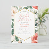 Coral Salmon Ivory Peonies Baby shower Uitnodiging (Staand voorkant)