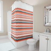 Coral Salmon Oranje Blue Wavy Zigzag Pattern Douchegordijn (In situ)