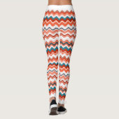 Coral Salmon Oranje Blue Wavy Zigzag Pattern Leggings (Achterkant)