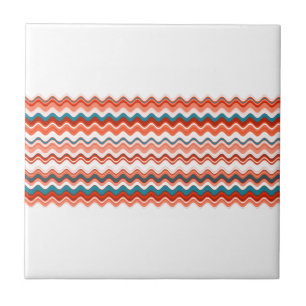 Coral Salmon Oranje Blue Wavy Zigzag Pattern Tegeltje