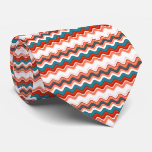 Coral Salmon Oranje Turquoise Wavy Zigzag Pattern Stropdas