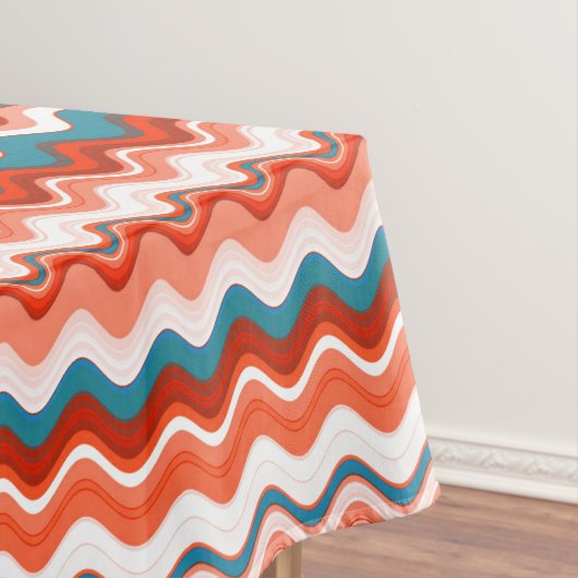 Coral Salmon Oranje Turquoise Wavy Zigzag Pattern Tafelkleed (Voorbeeld)