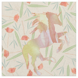 Coral Salmon Yellow Pink Unicorn Pattern Stof