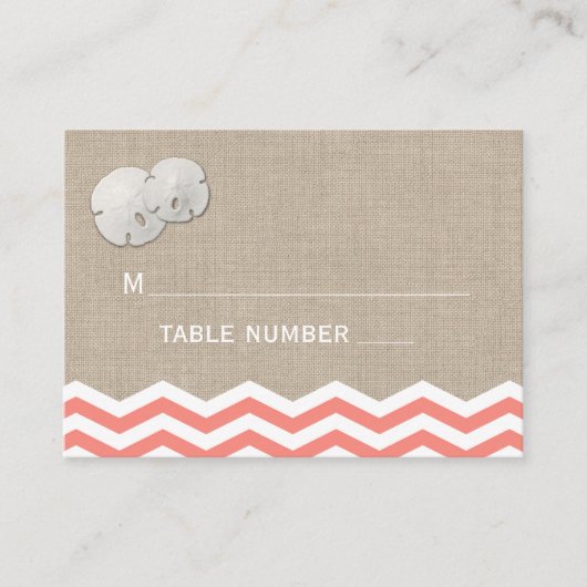 Coral Sand Dollar Chevron Place Card Plaatskaartje (Voorkant)