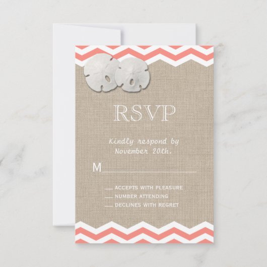 Coral Sand Dollar & Chevron RSVP Kaartje (Achterkant)