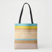 Coral Sand Sun en Sky Preppy Striped Beach Tote Bag (Voorkant)