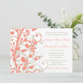 Coral, Sand Tan, White Floral Wedding Invitation Kaart (Staand voorkant)