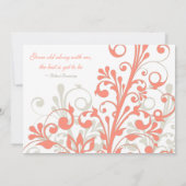 Coral, Sand Tan, White Floral Wedding Invitation Kaart (Achterkant)