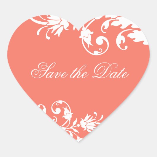 Coral Save the Date Heart Shaped Stickers (Voorkant)