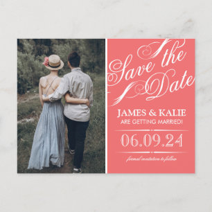 Coral Script Photo Save the Date Aankondigingskaart