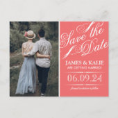 Coral  Script Photo Save the Date Aankondigingskaart (Voorkant)