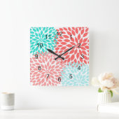 Coral Seafoam Blauwgroen Dahlia-klok voor decor Vierkante Klok (Huis)