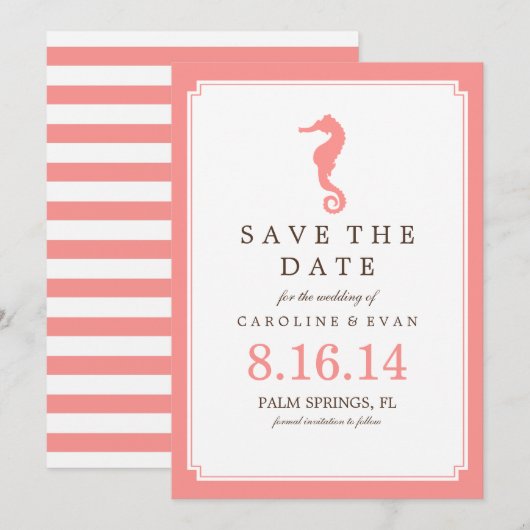 Coral Seahorse Wedding Save the Date (Voorkant / Achterkant)