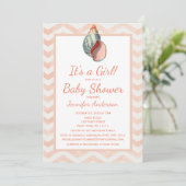 Coral Seashell Baby shower Girl Boy Kaart (Staand voorkant)