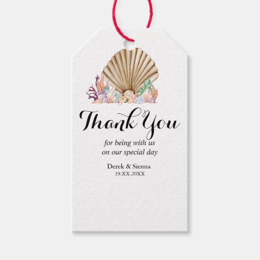 Coral & Seashell strand Huwelijksgeschenk Cadeaulabel (Voorkant)