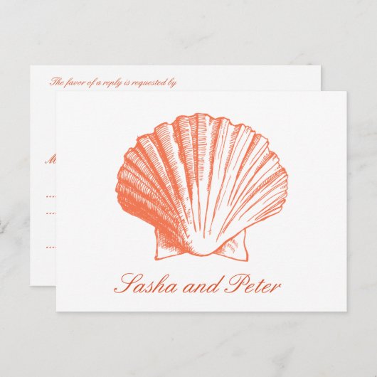 Coral Shell Beach Wedding RSVP Briefkaart (Voorkant / Achterkant)