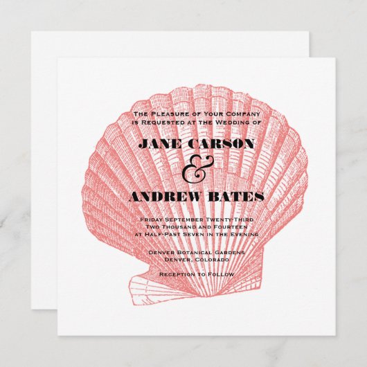 Coral Shell Invitation Kaart (Voorkant / Achterkant)